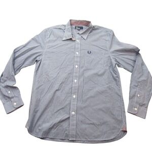 Fred Perry Mens Button Down Shirt Gingham Check Long Sleeve LG Navy White Red